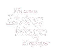 Text reading "We are a Living Wage Employer" in maroon-colored letters on a white background.