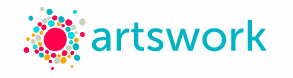 Logo of Artswork featuring a colorful circular design of dots on the left and the text "artswork" in lowercase turquoise letters on the right.