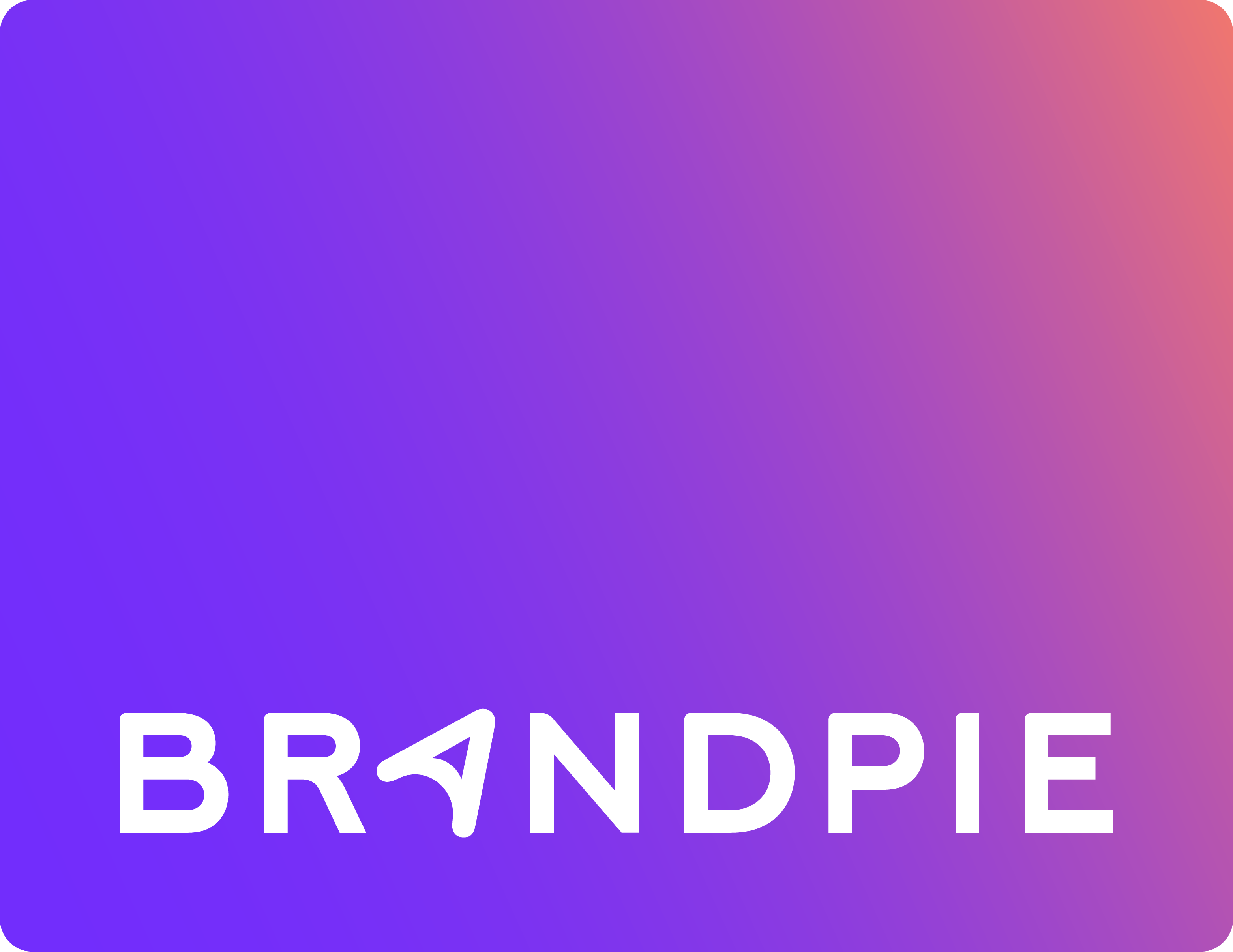 BRANDPIE logo on a gradient background from purple to orange.